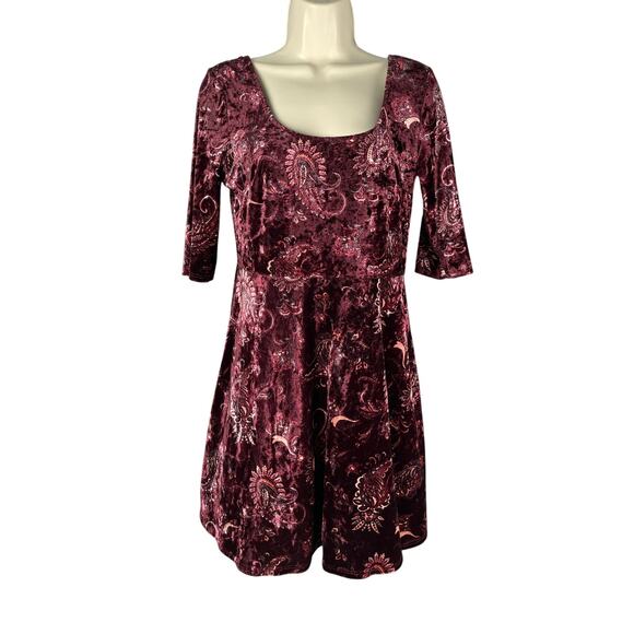 Charlotte Russe Dress Womens Large Burgundy Paisley Velour Vintage USA Y2K - Picture 1 of 8